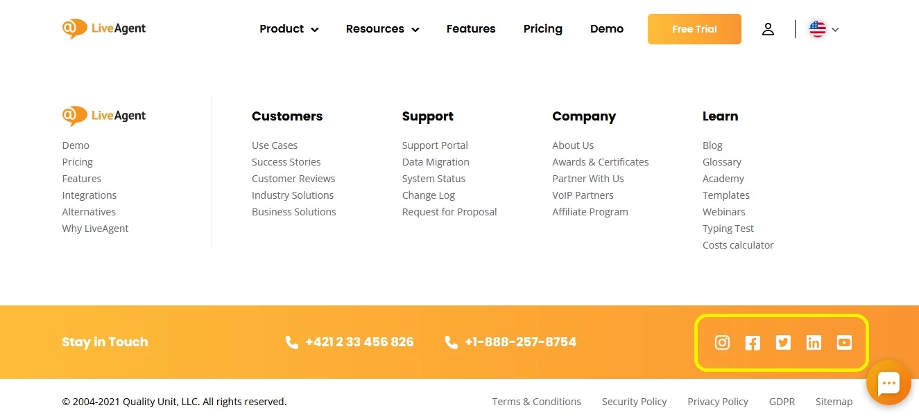 Social icons example - LiveAgent