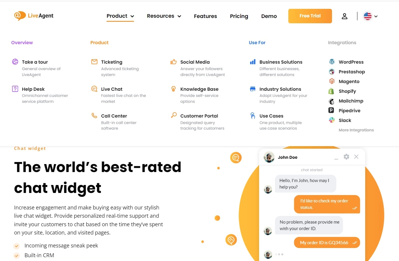 LiveAgent:n tuotteen navigaatio