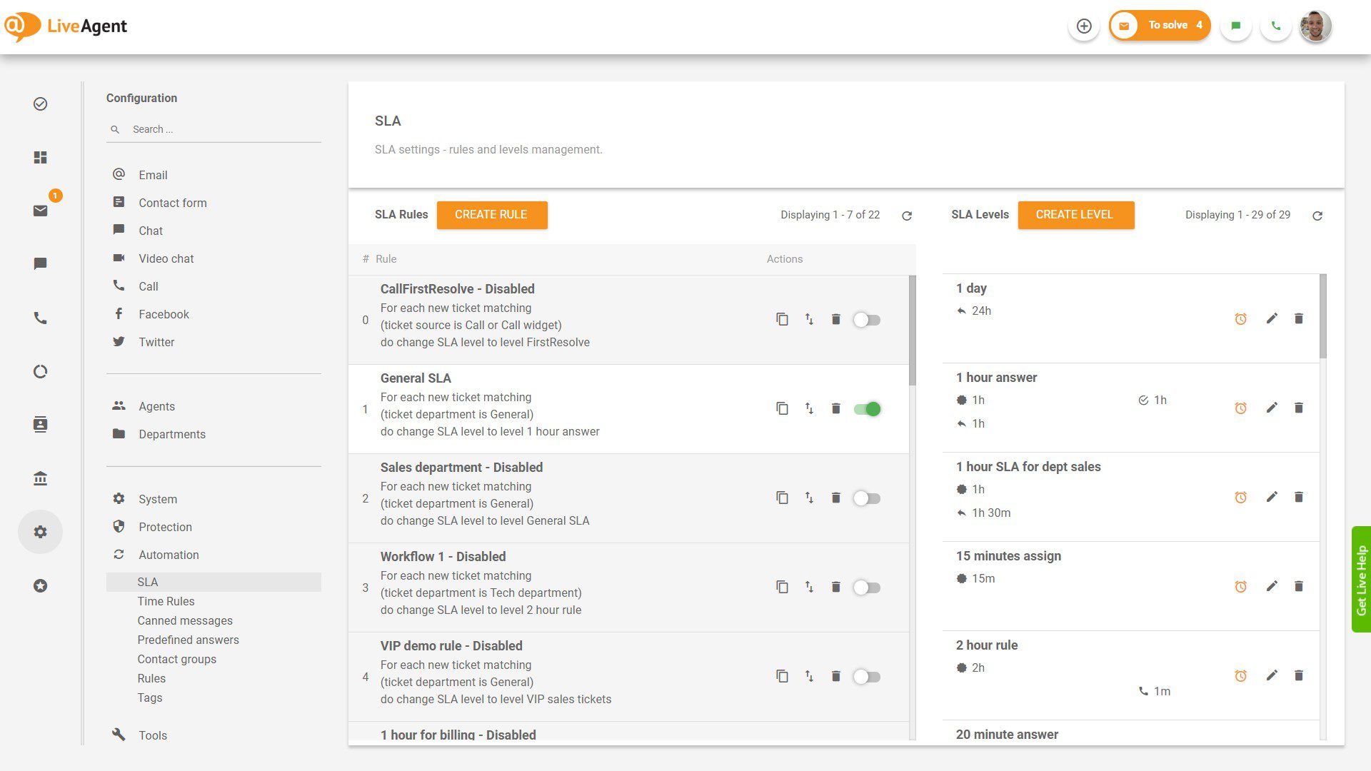 Aikasäännöt LiveAgentissa