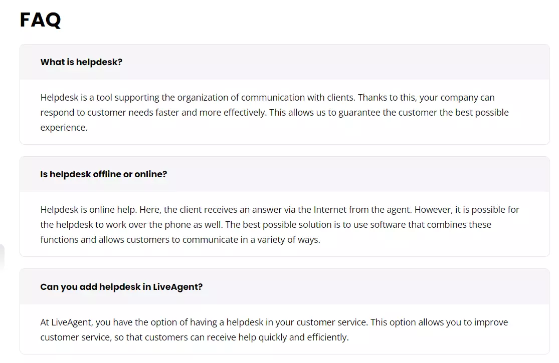 LiveAgentin FAQ-esimerkki