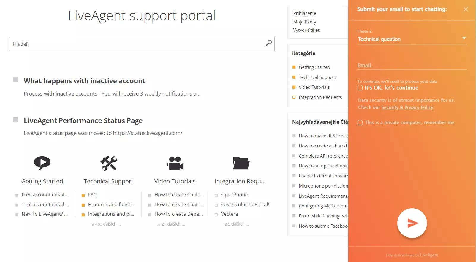 LiveAgent's support portal - online help