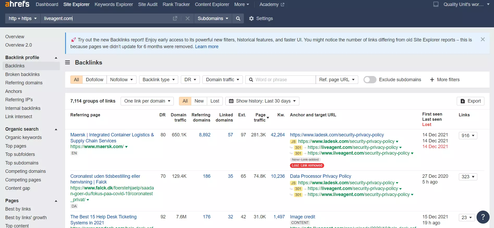 Ulkoiset takaisinlinkit Ahrefs-esimerkki