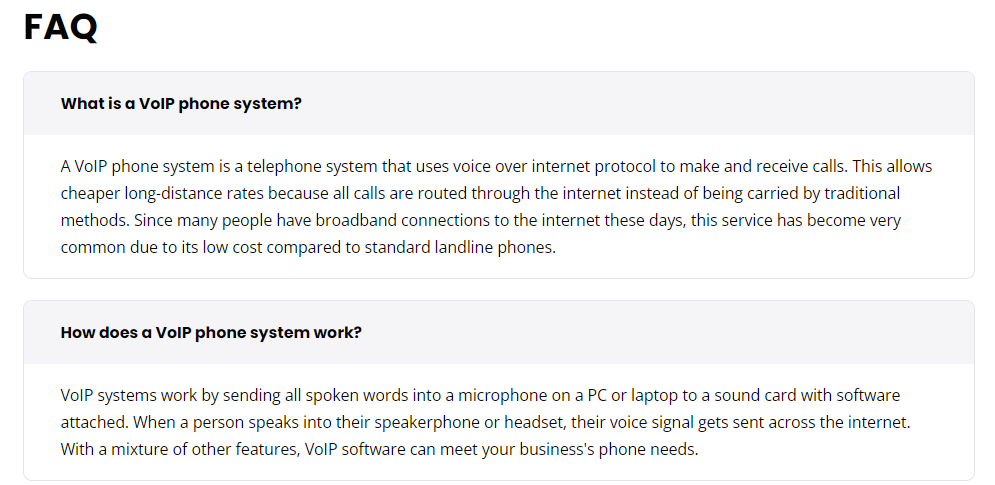 Usein kysytyt kysymykset -osion esimerkki