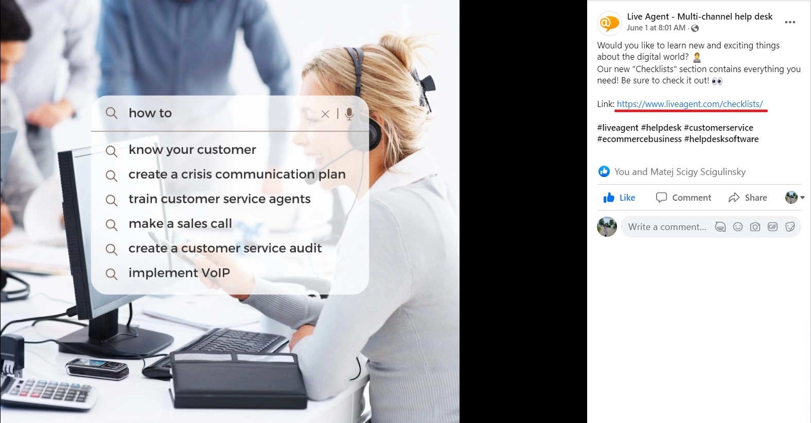 LiveAgentin Facebook-omaURL-osoite