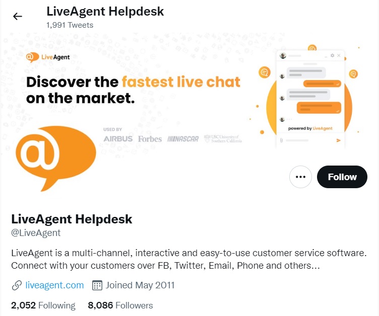 LiveAgentin Twitter-etusivu