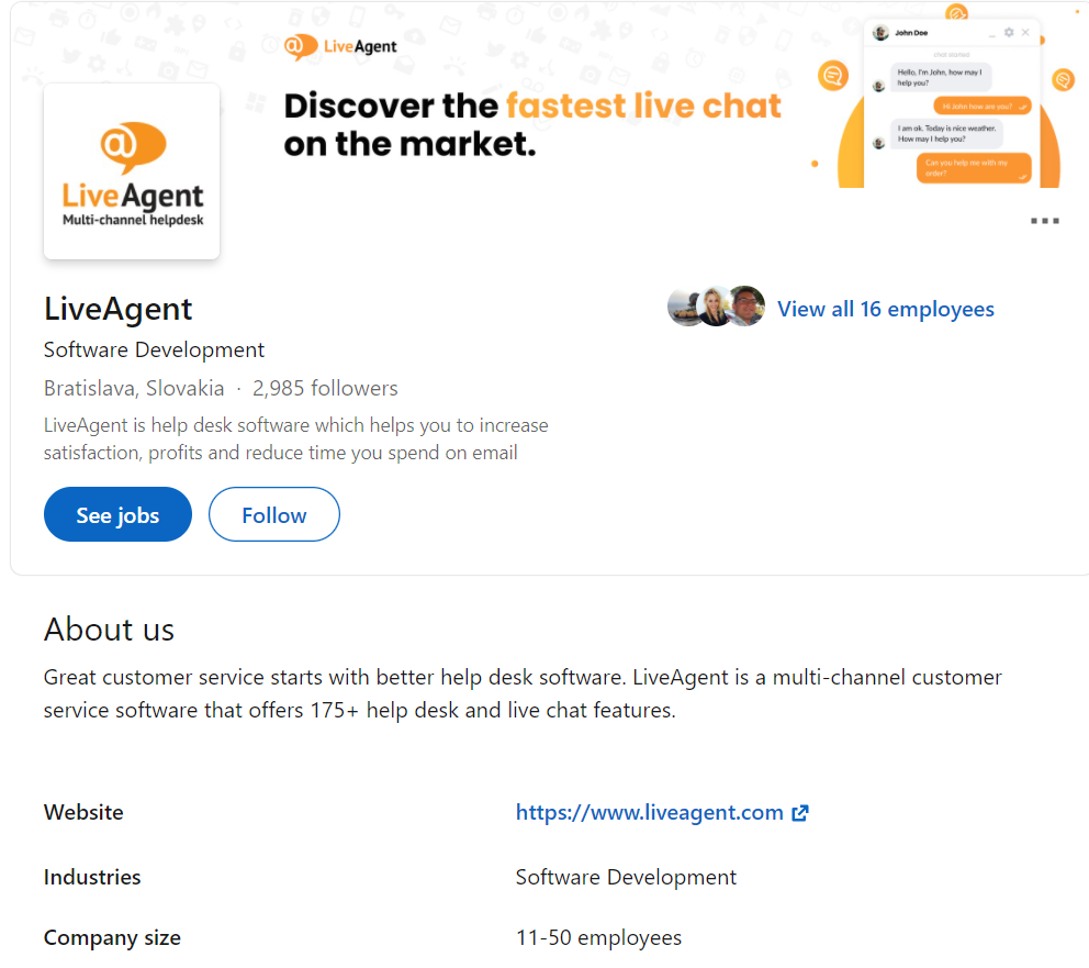 LiveAgentin LinkedIn-profiili