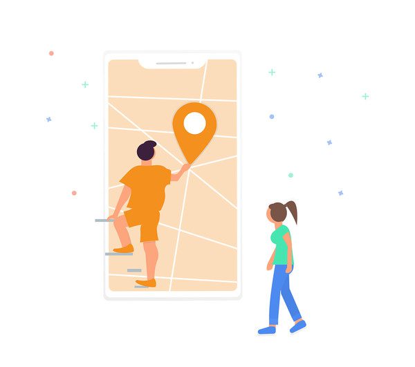 Matkailu - sijainnin etsiminen - kuvitus