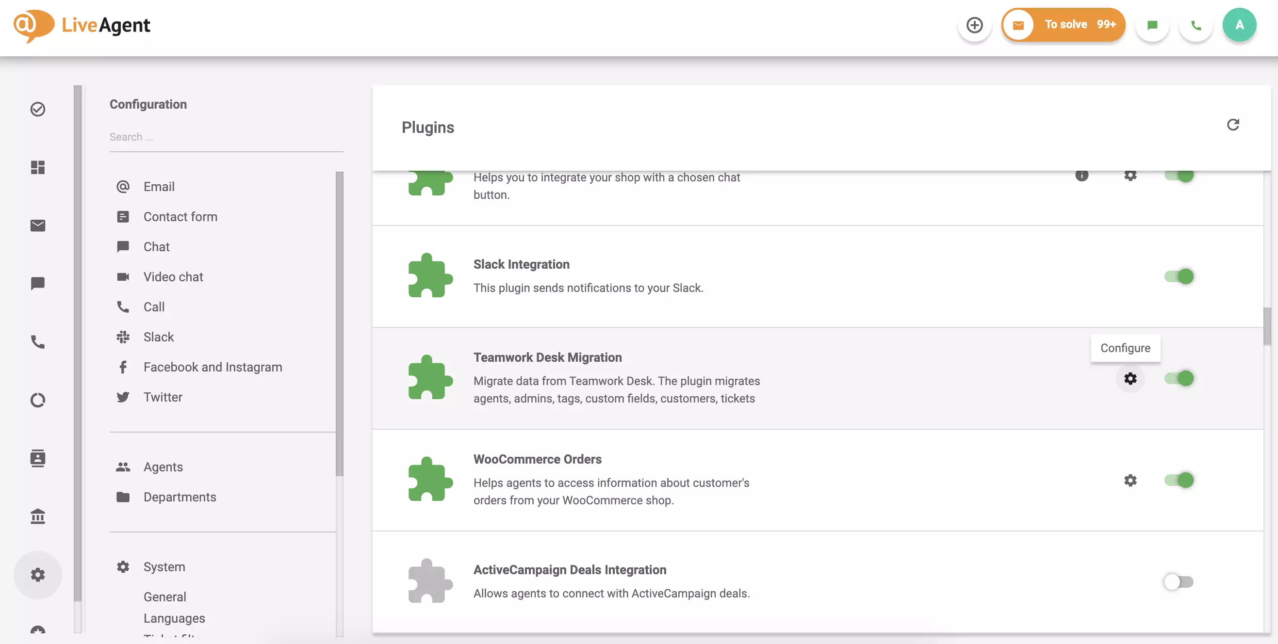 Napsauta määritä aktivoidussa laajennuksessa