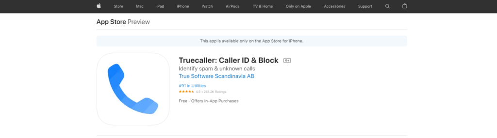 Truecaller: Caller ID & Block App Store -sivusto