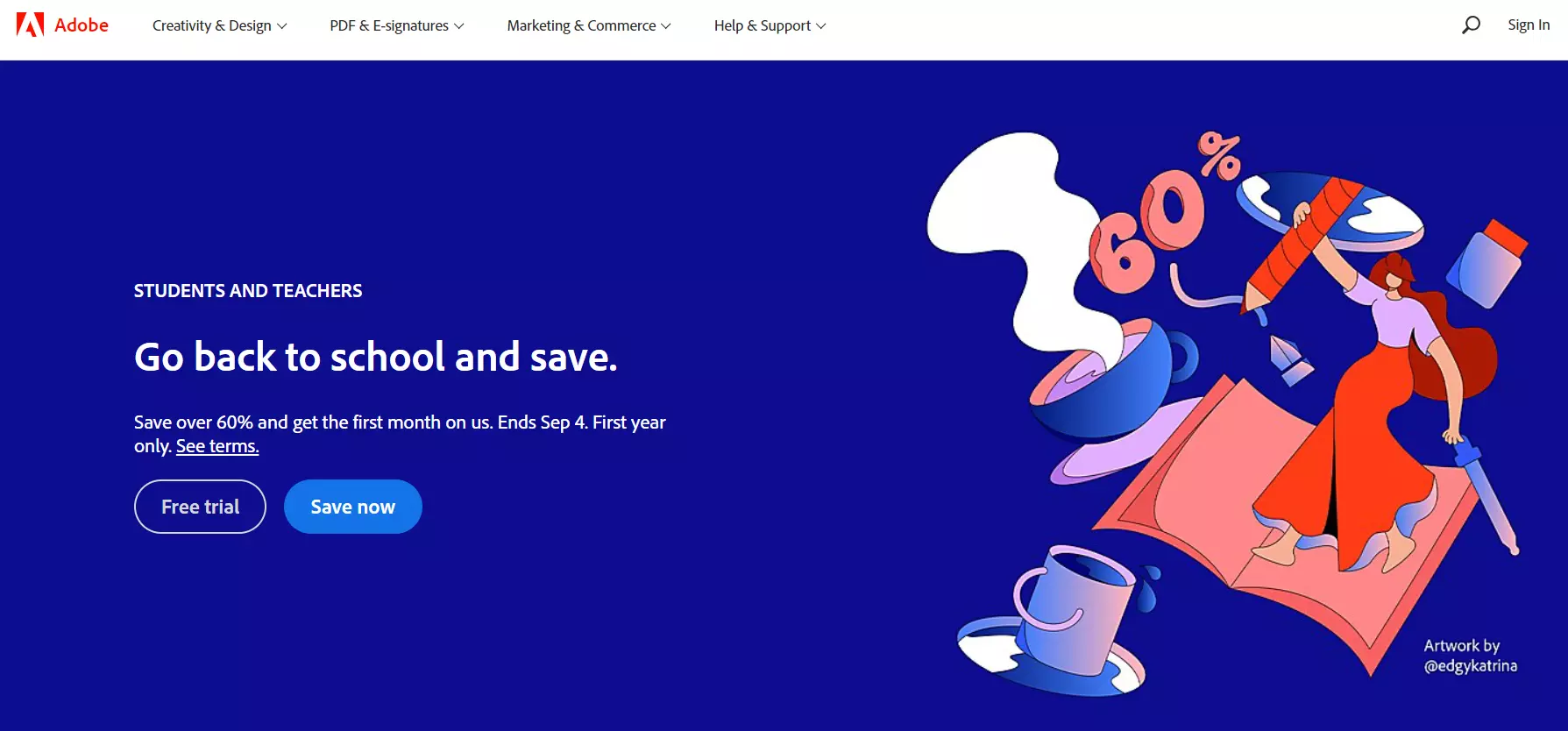 Adoben kotisivu, jossa esitellään heidän sisällönhallintajärjestelmänsä.