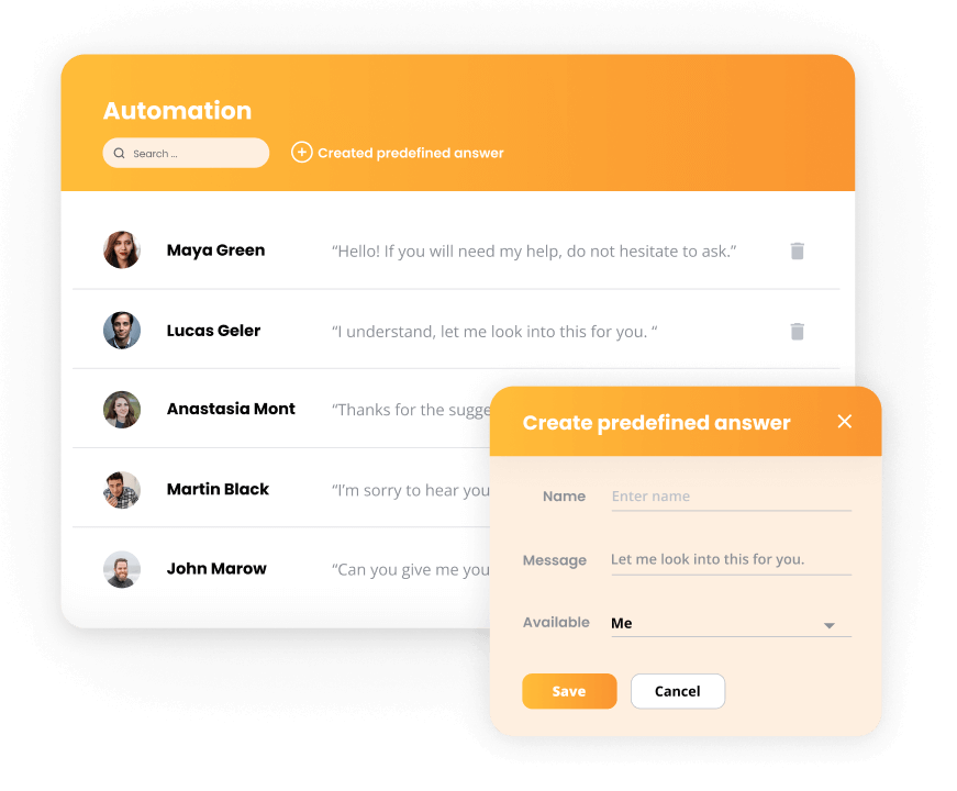 Live Agentin automatisoinnit - ennalta määritellyt vastaukset