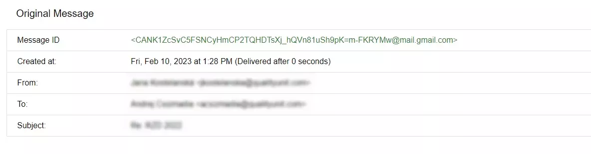 Esimerkki sähköpostiviestin tunnisteesta