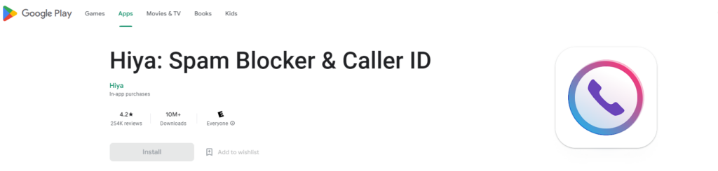 Hiya: Spam Blocker & Caller ID Google Play -sivusto
