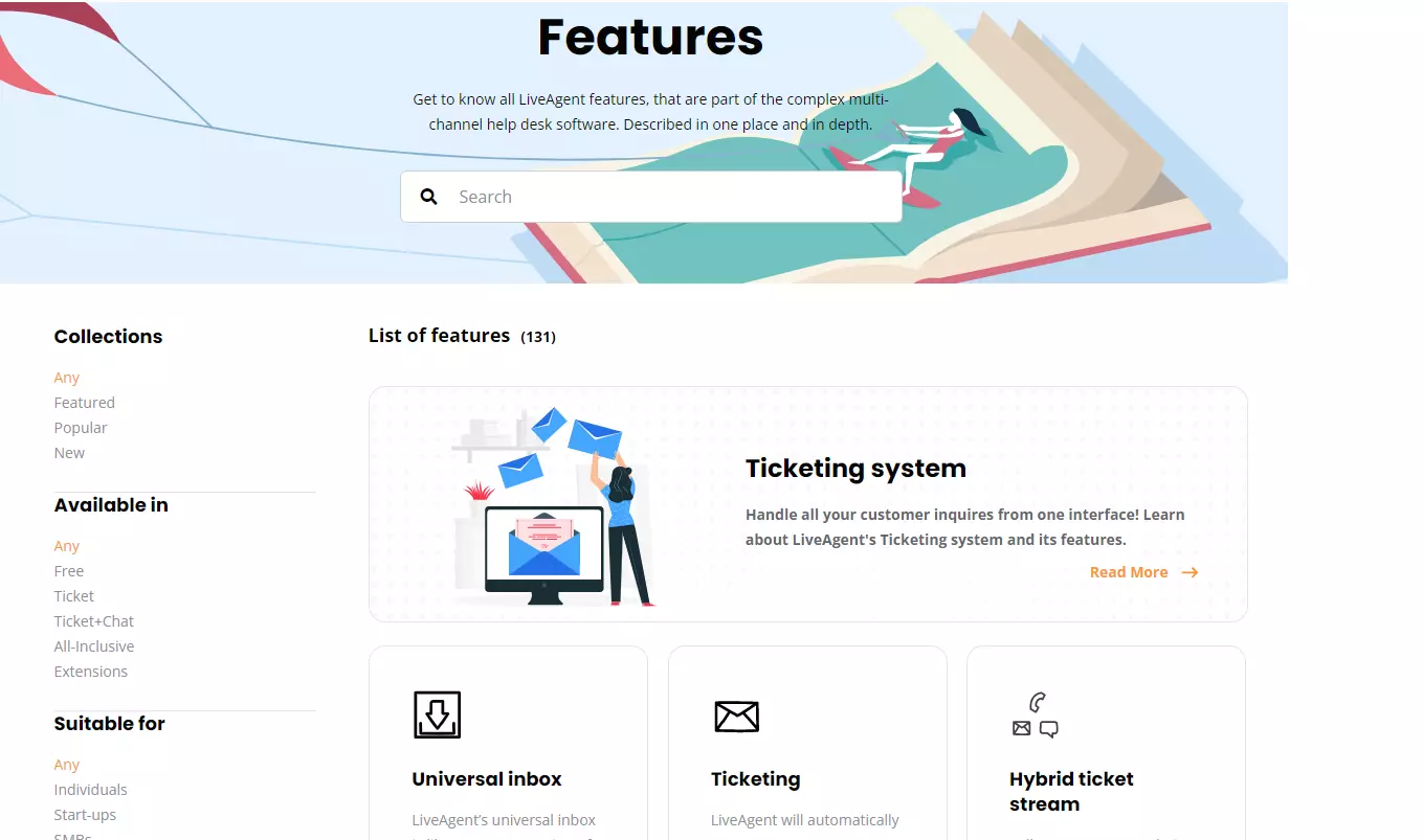 LiveAgent ominaisuussivu