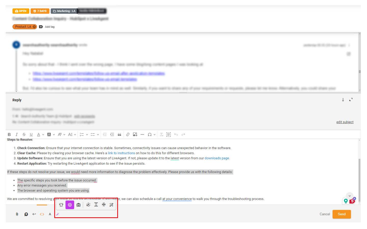 Kuva korostetusta AI Assistant -ominaisuudesta tukitiketeissä