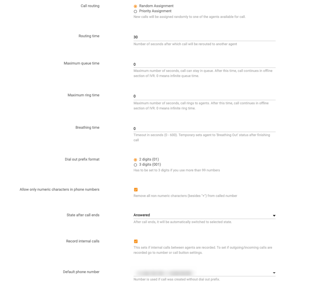 LiveAgent-puheluasetukset