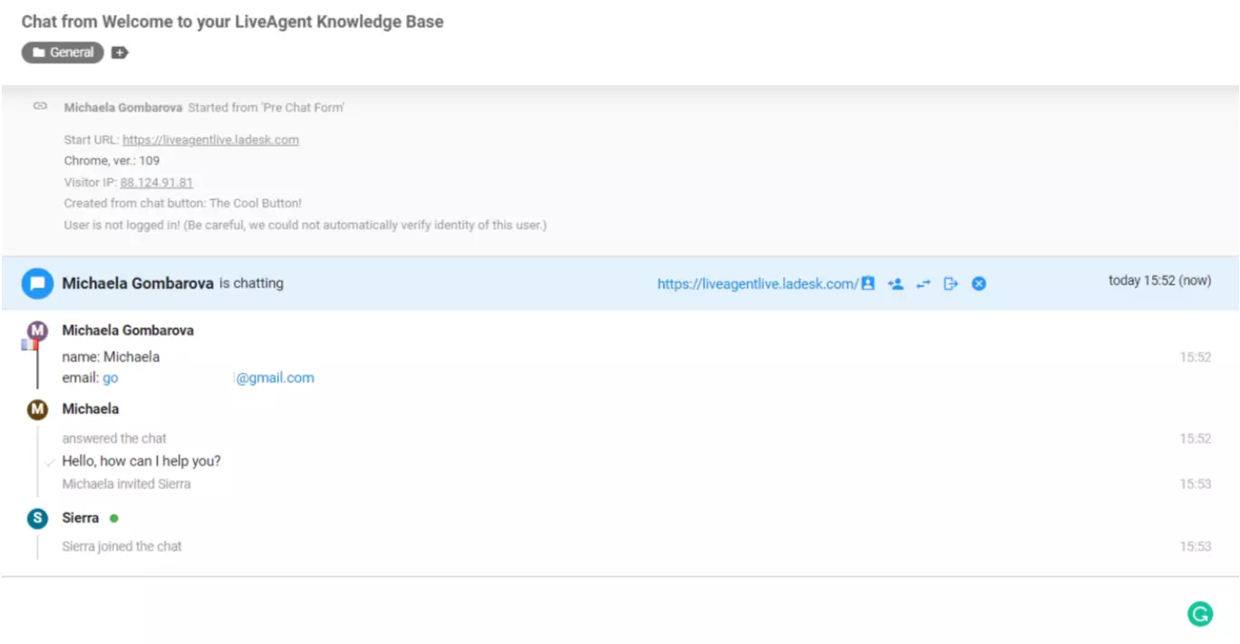 LiveAgent Agentti liittyi chattiin