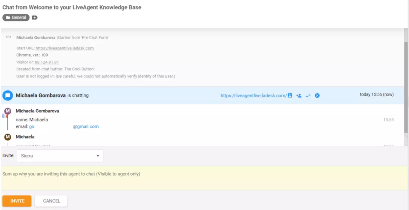 LiveAgent Agentti kutsuttu chattiin