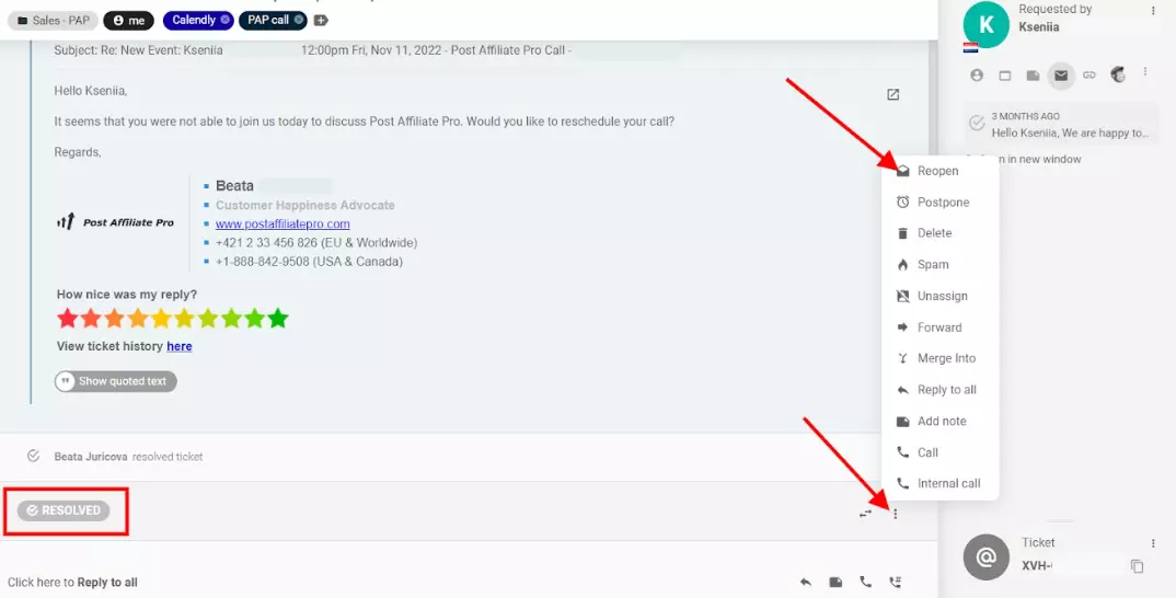 LiveAgent avaa lipun uudelleen