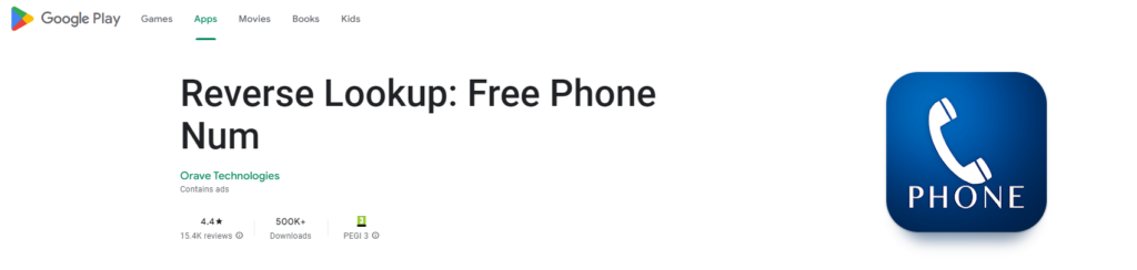 Reverse Lookup: Free Phone Num Google Play -sivusto