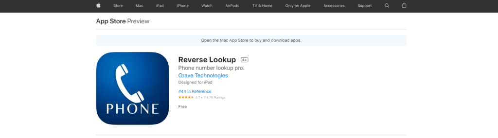 Reverse Lookup App Store -sivusto