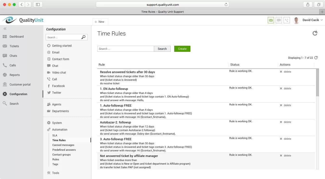 LiveAgent aikasäännöt