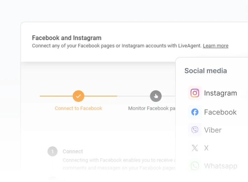LiveAgentin sosiaalisen median integraatiot Facebookin, Instagramin ja WhatsAppin kanssa