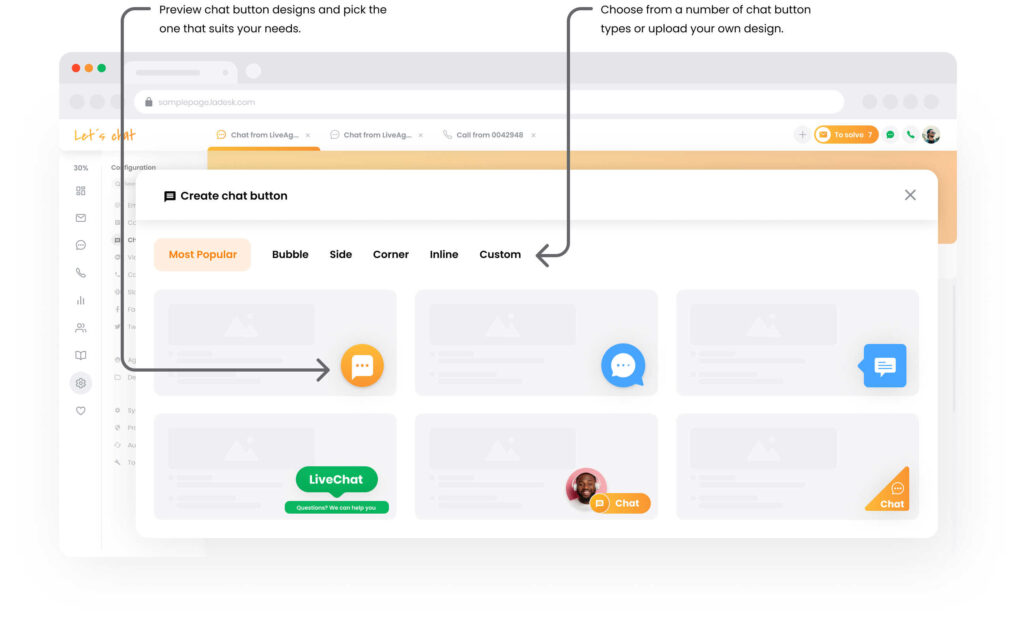 LiveAgent chat-painikkeen galleria mockup