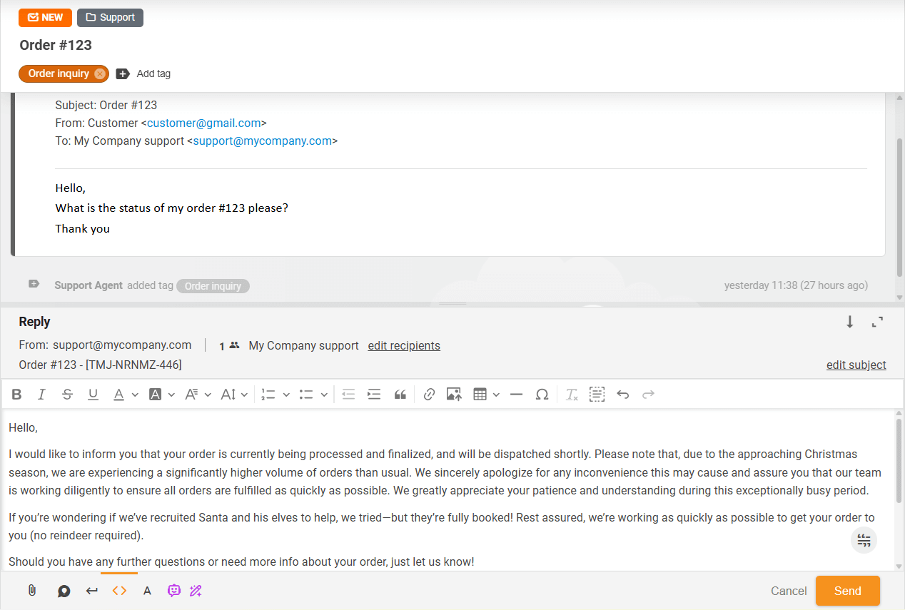Answer Composerin valmis vastaus