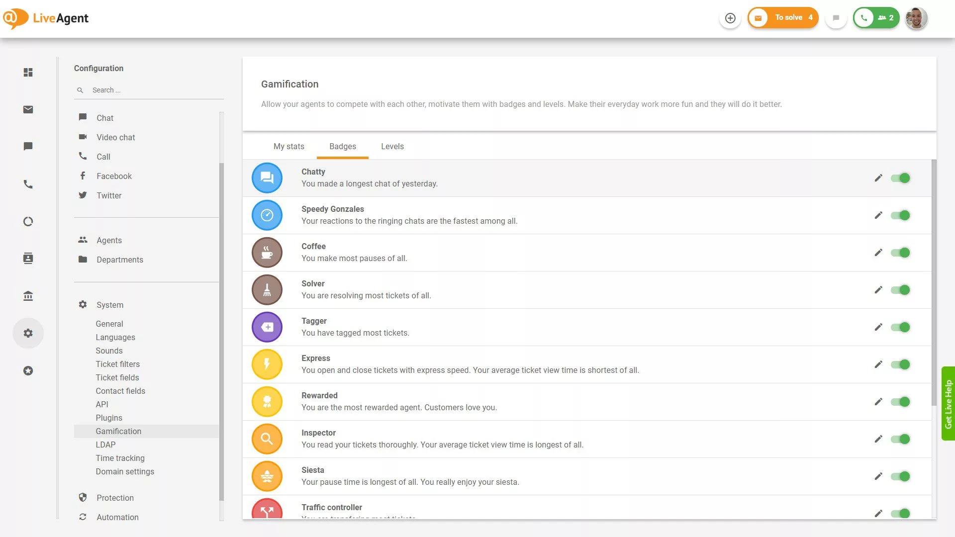 Luettelo saatavilla olevista merkeistä LiveAgentissa