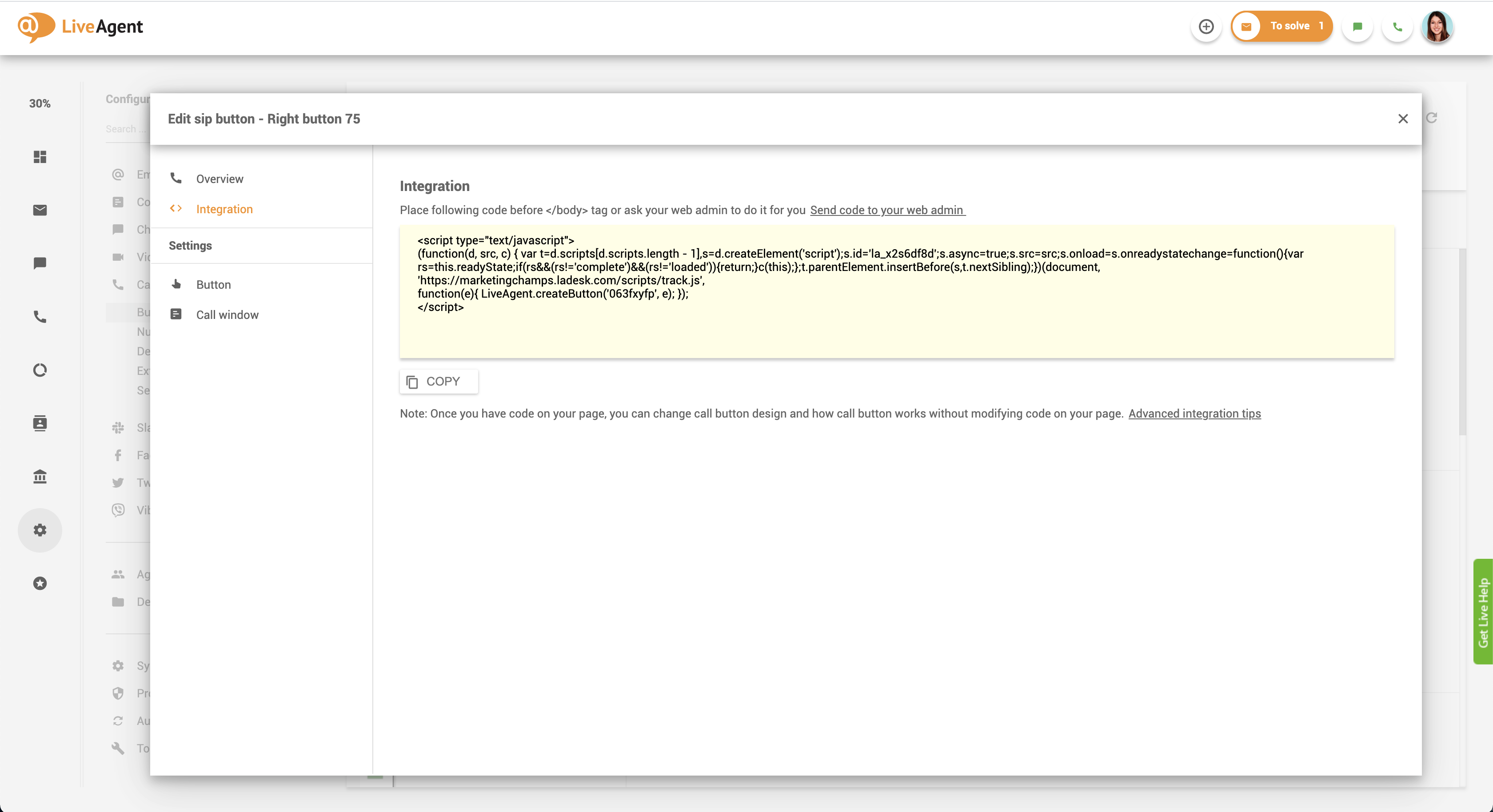 Puhelinnappulan integrointikoodi