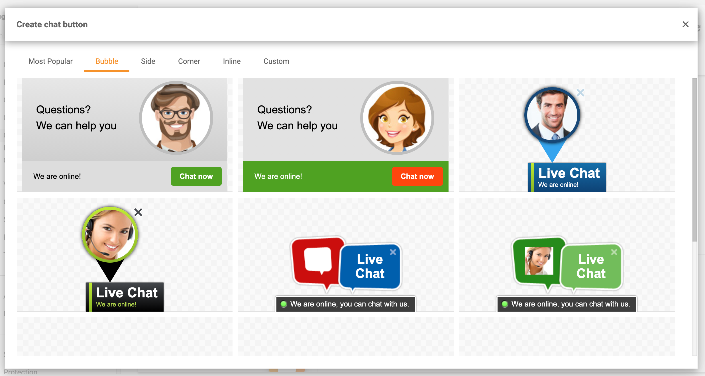 Kupla-chat-painikkeet