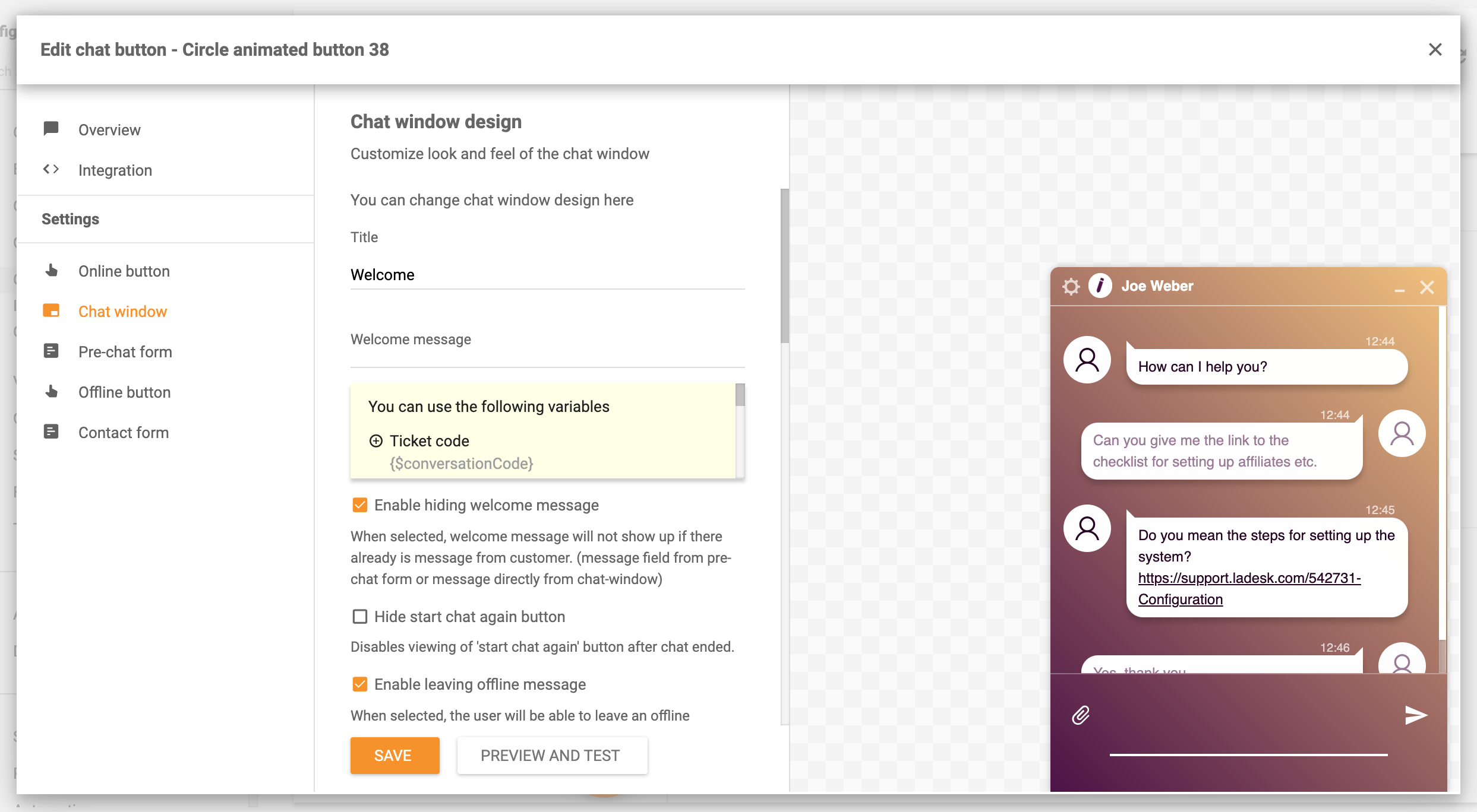 Chat-ikkunan suunnitteluvaihtoehdot