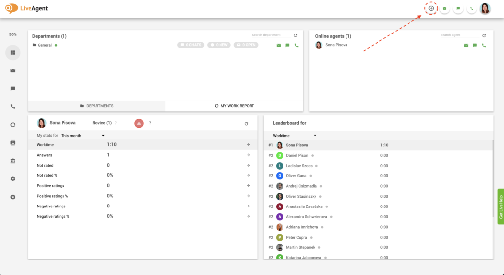 Napsauta plus-painiketta LiveAgentissa