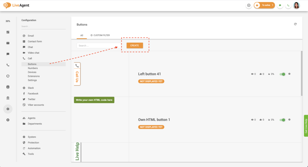 Puhelinnappulan luominen LiveAgentissa