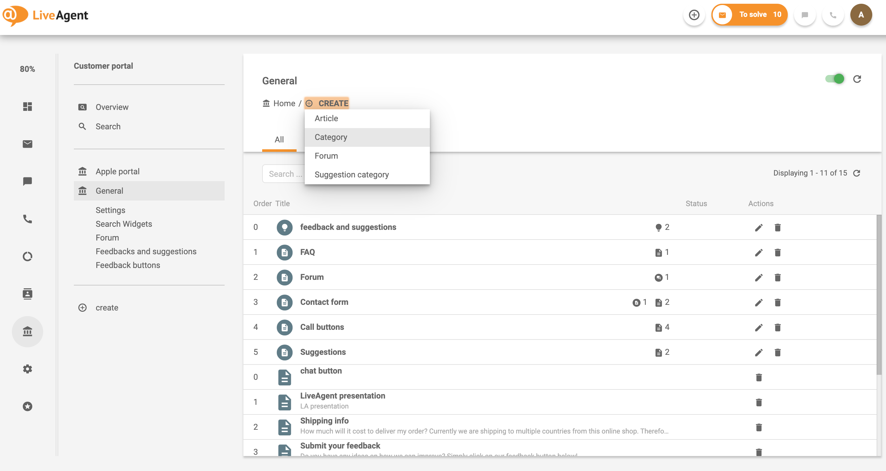 Esimerkki asiakasportaalin luokan luomisesta LiveAgentin tietokantajärjestelmässä