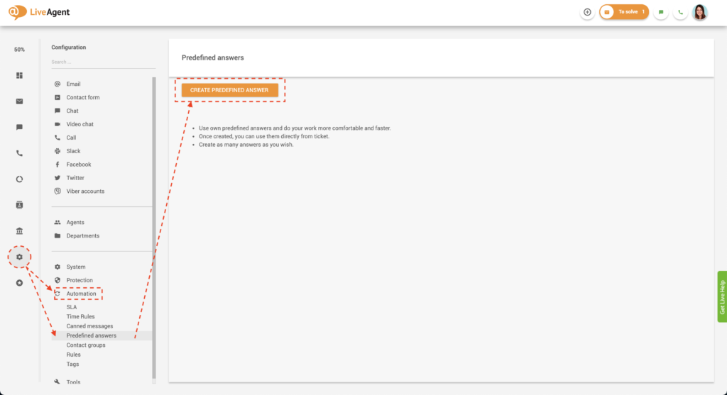 Ennalta määriteltyjen vastausten luominen LiveAgentissa