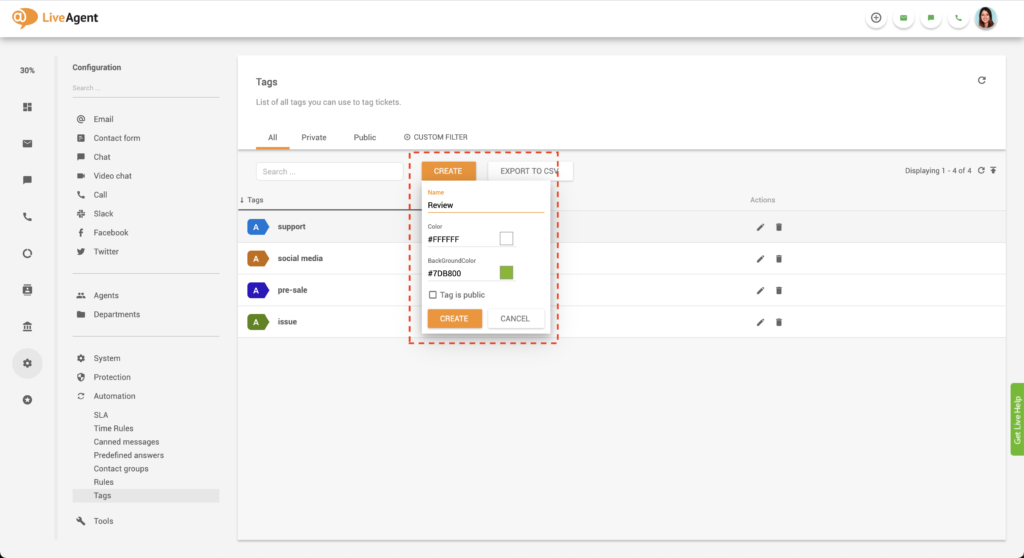 LiveAgentin merkinnän luomisen ominaisuus