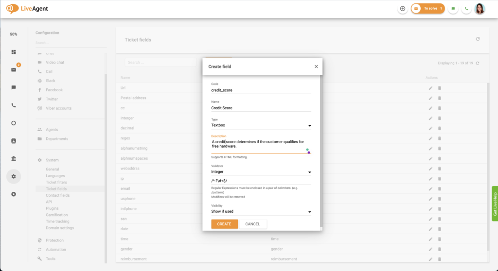 Tikettikentän luominen