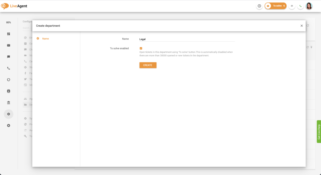 Osaston luominen LiveAgentissa
