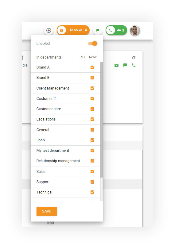 Osastojen ominaisuus LiveAgentissa
