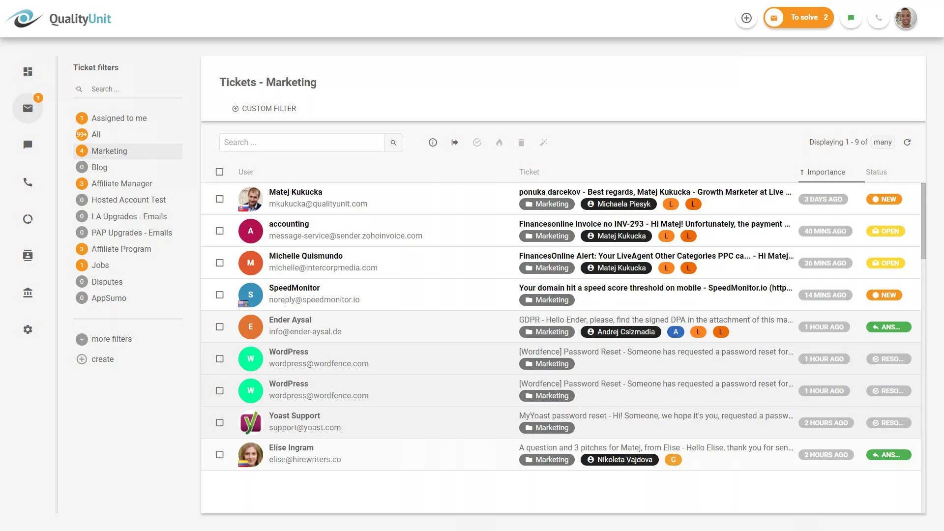 LiveAgent-lipujen kojelauta