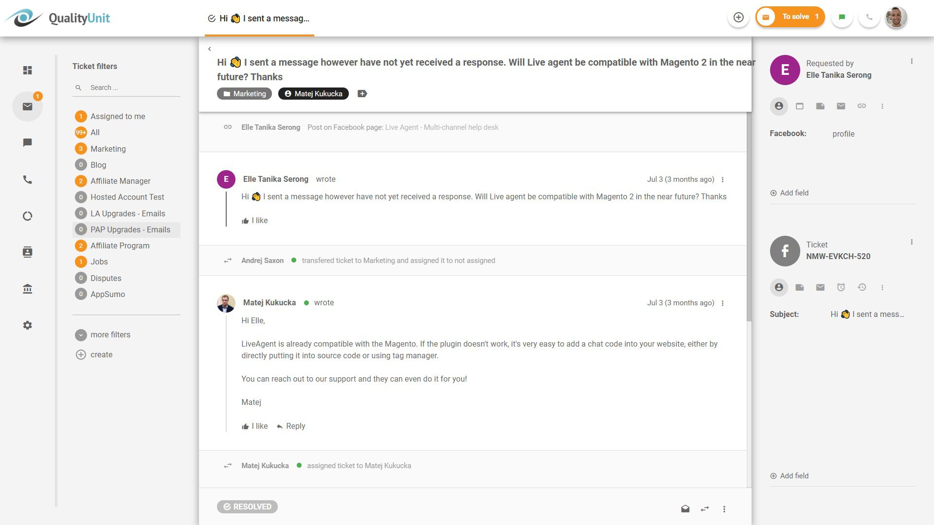 Vastaaminen Facebook-postauksiin LiveAgentista