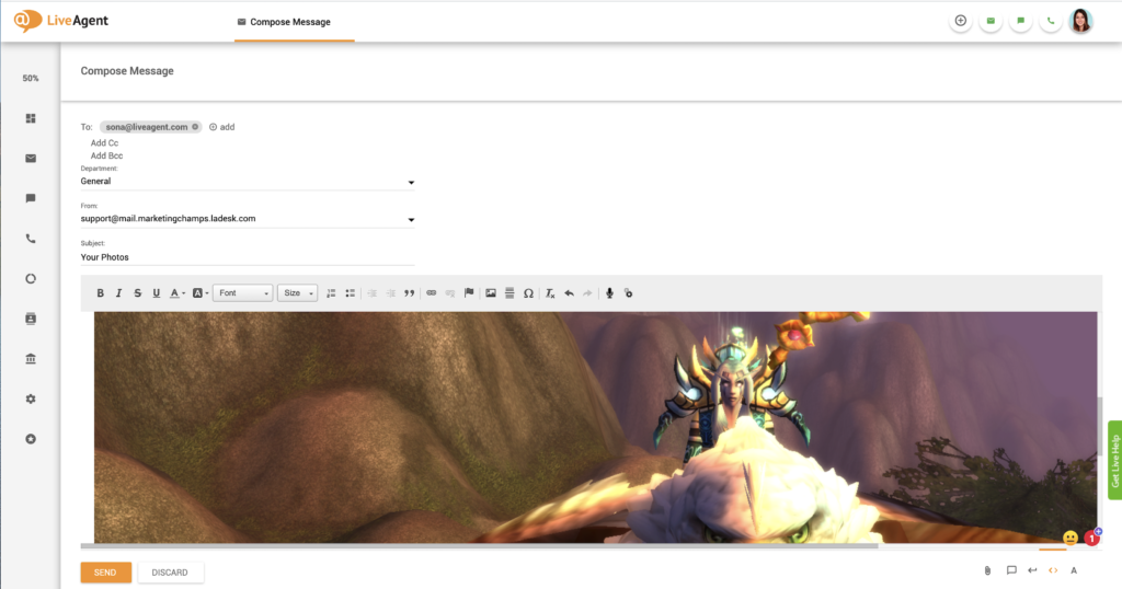 Sisäisen kuvan liittäminen LiveAgentissa