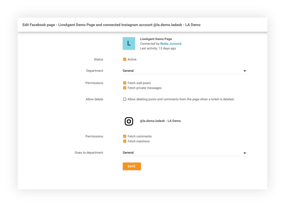 Instagram-ominaisuus LiveAgentissa