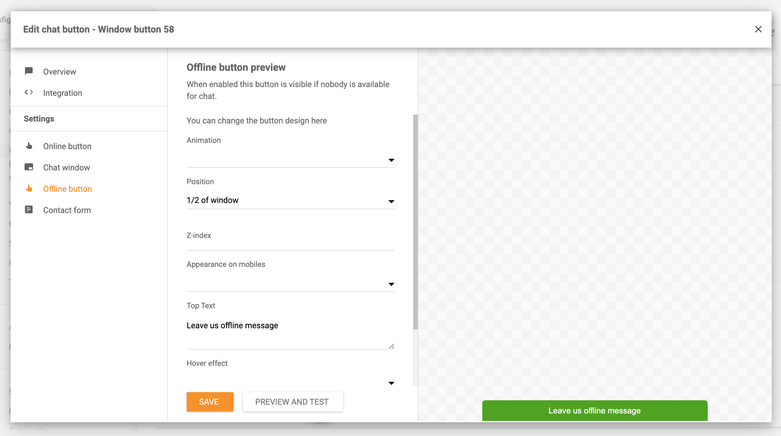 Offline-chat-painikkeen asetukset LiveAgent
