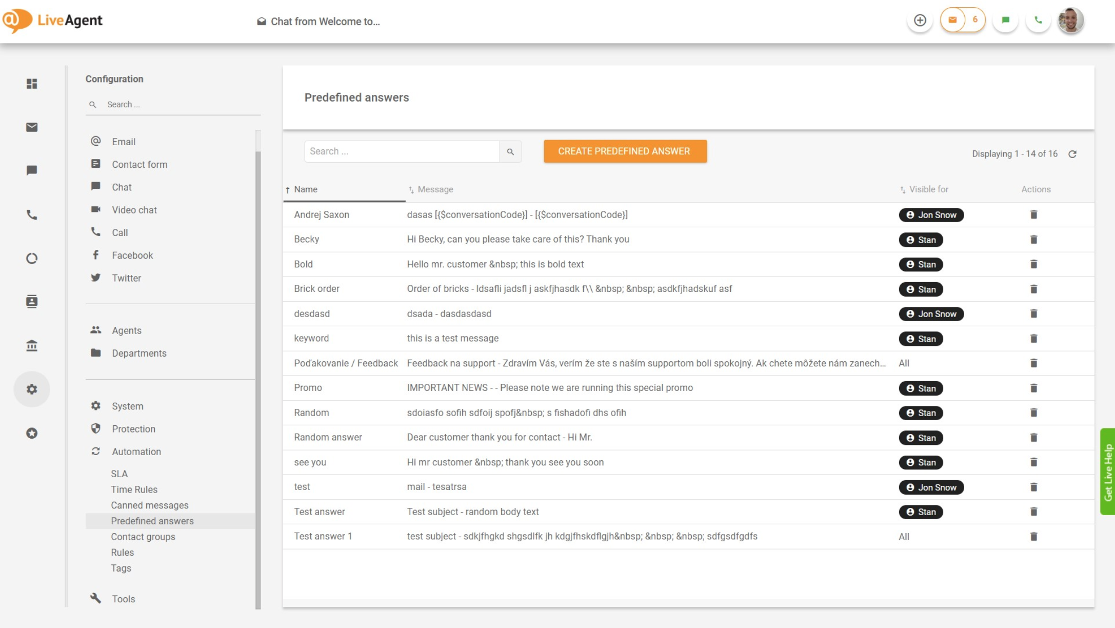 LiveAgent – Ennalta määriteltyjen vastausten yleiskatsaus