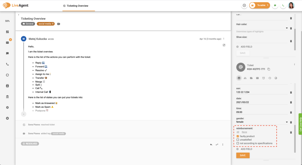 Tikettikenttien valintaruuturyhmä