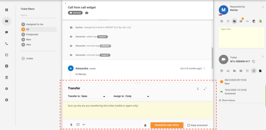 Siirrä lippu LiveAgentissa