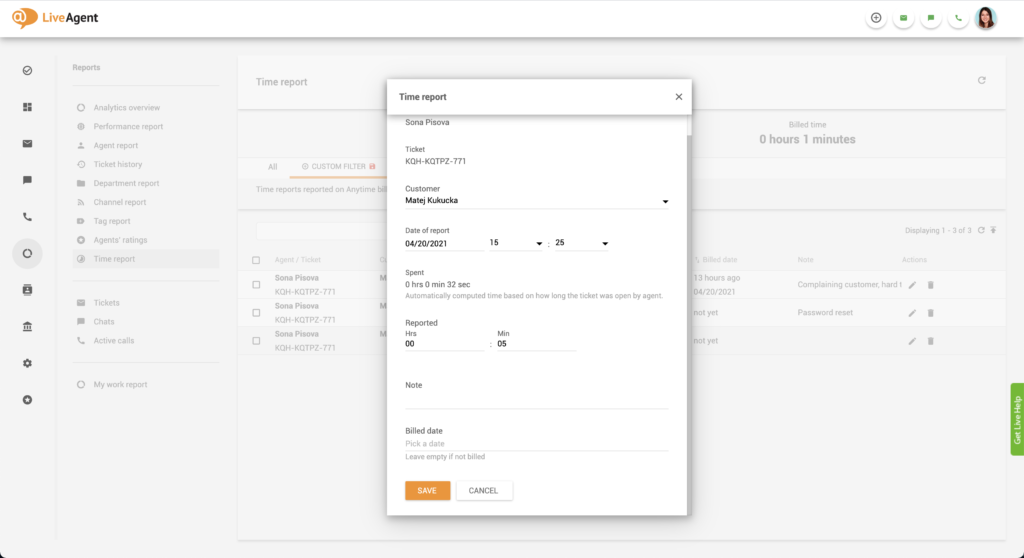 Billable time configuration